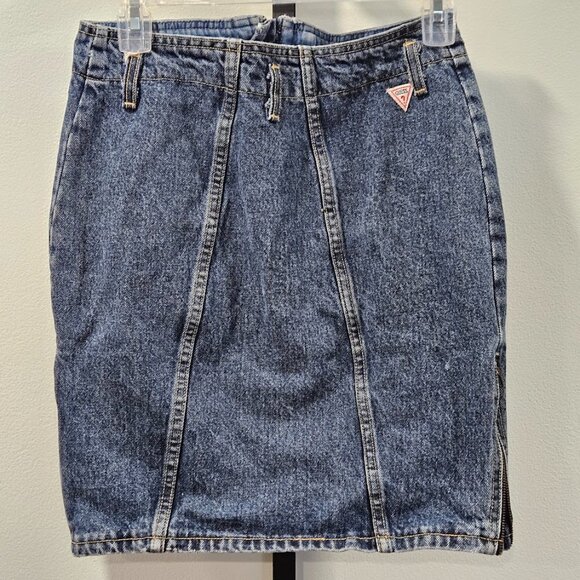80's Georges Marciano Guess Denim Jean Skirt Side Bottom Zippers Med Wash Size 2 - Picture 8 of 16